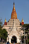 Ananda temple Bagan, Myanmar. Upper terraces and central sikhara with the umbrella-like finial called 'hti',  